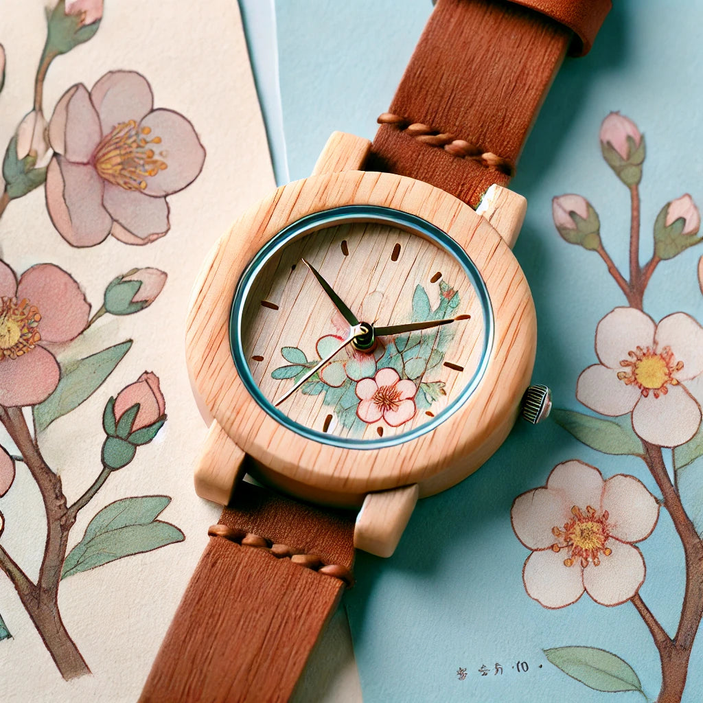 Vintage Japanese Cartoon-Style Wooden Wristwatch for Girls