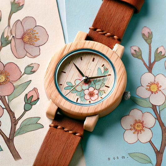 Vintage Japanese Cartoon-Style Wooden Wristwatch for Girls